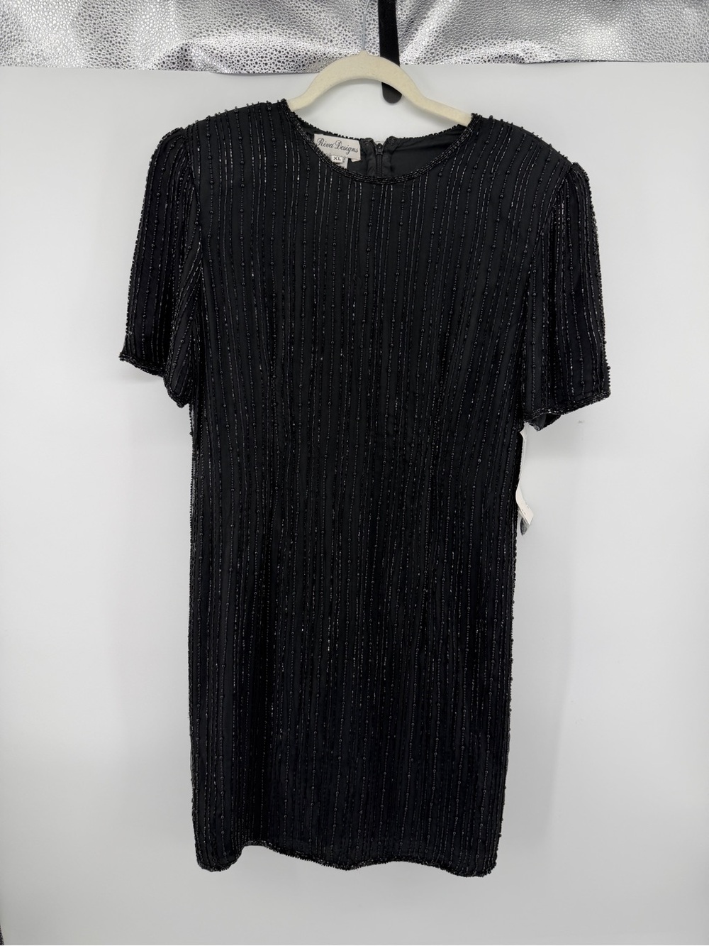 Riva‎ Designs Old Hollywood Whimsigoth MobWife Black Beaded Mini Dress SzXL